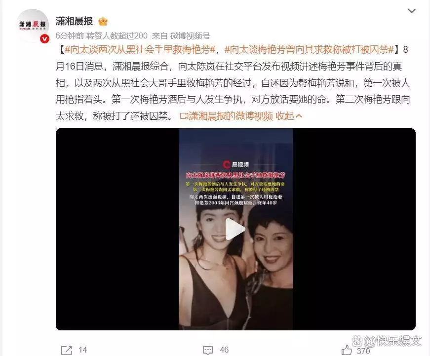 梅艳芳两次被黑社会袭击事件_向太爆料梅艳芳黑社会恩怨_香港黑社会  娱乐圈